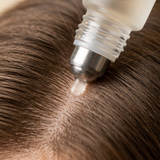 MEVYA Haarwuchs Serum Roll-On, Nahaufnahme der Anwendung am Haaransatz